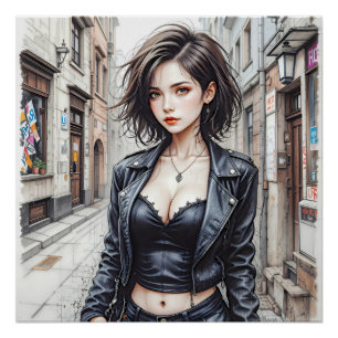 Mysterious rebel in cobbled streets poster