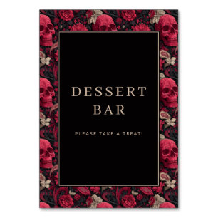 Mysterious Red Gothic Floral Skulls Table Number