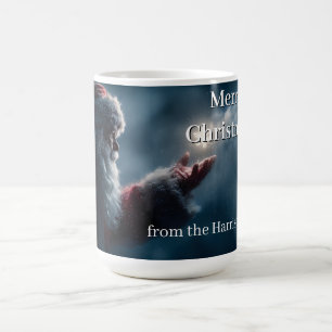 Mysterious Santa Claus Blowing a Glowing Snowflake Coffee Mug