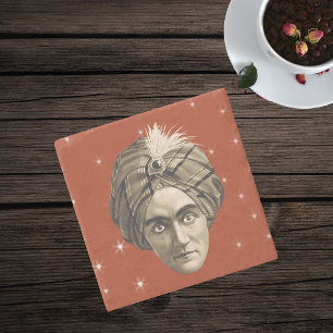 Mysterious Spooky Magical Genie Head Face Turban Stone Coaster