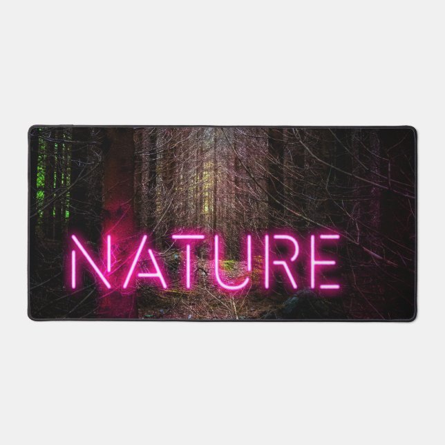 Mysterious spruce forest nature neon magenta desk mat (Front)