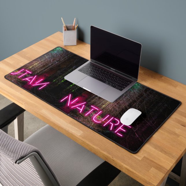 Mysterious spruce forest nature neon magenta desk mat (Office 2)