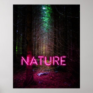 Mysterious spruce forest nature neon magenta sign