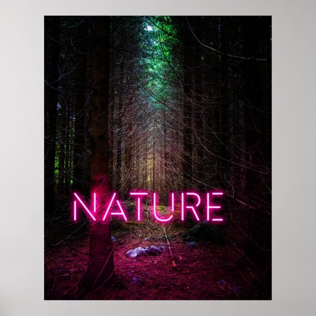 Mysterious spruce forest nature neon magenta sign (Front)