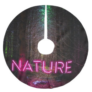 Mysterious spruce forest nature neon magenta sign brushed polyester tree skirt