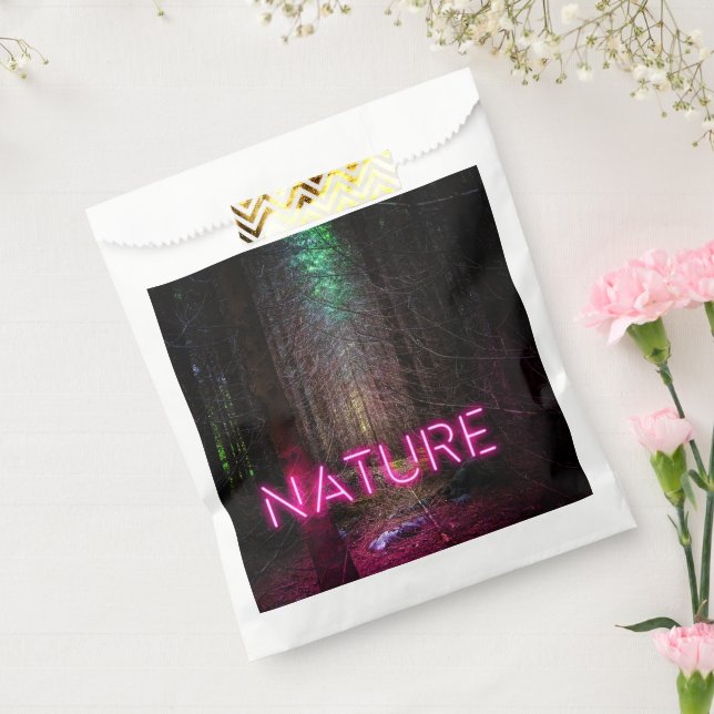 Mysterious spruce forest nature neon magenta sign favour bag (Sealed)