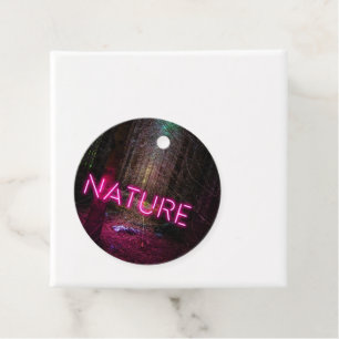 Mysterious spruce forest nature neon magenta sign favour tags