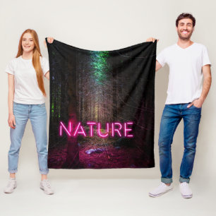 Mysterious spruce forest nature neon magenta sign fleece blanket