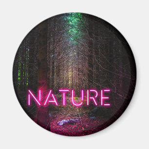 Mysterious spruce forest nature neon magenta sign magnet