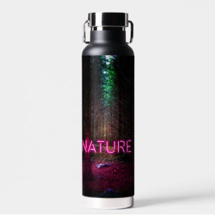 Mysterious spruce forest nature neon magenta sign water bottle