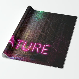 Mysterious spruce forest nature neon magenta sign wrapping paper