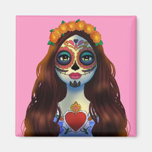 Mysterious Sugar Skull Woman Magnet