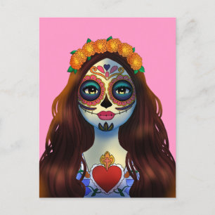 Mysterious Sugar Skull Woman Postcard