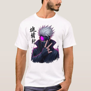 Mysterious White-Haired Anime Warrior with Mask  T-Shirt