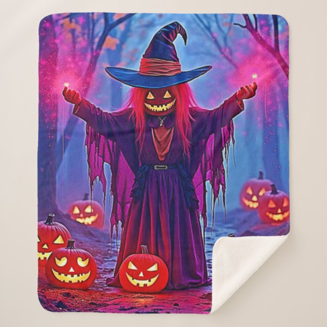 Mysterious Witch in Enchanted Woods Design Sherpa Blanket (Front)