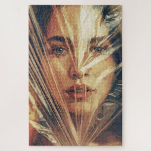 Mysterious Woman Behind Strokes Impasto Oil Art Jigsaw Puzzle