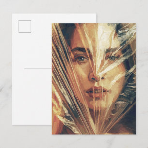 Mysterious Woman Behind Strokes Impasto Oil Art Postcard