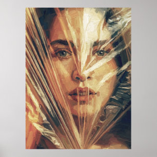 Mysterious Woman Behind Strokes Impasto Oil Art Poster