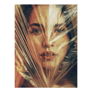 Mysterious Woman Behind Strokes Impasto Oil Art Poster