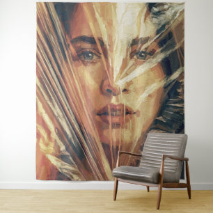 Mysterious Woman Behind Strokes Impasto Oil Art Tapestry