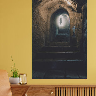 Mysterious woman climbing a Subterranean Staircase Photo Print