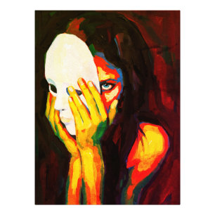Mysterious Woman Holding Mask Dramatic Oil Art Photo Print