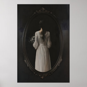 Mysterious Woman In Oval Mirror Art Printable Poster