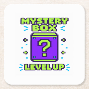 Mystery Box Level Up Retro 8 Bit Pixel Gamer T Shi Square Paper Coaster