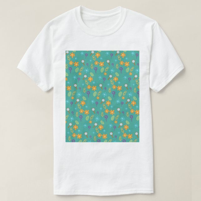 Mystery Inc Pattern (Teal) Graphic  T-Shirt (Design Front)