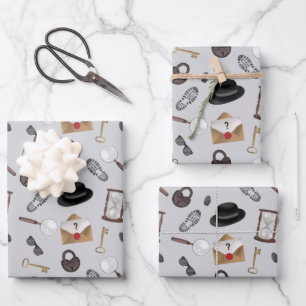 Mystery Kids Secret Agent Spy Detective Theme Wrapping Paper Sheet