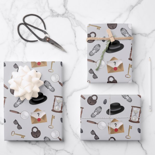 Mystery Kids Secret Agent Spy Detective Theme Wrapping Paper Sheet (Front)