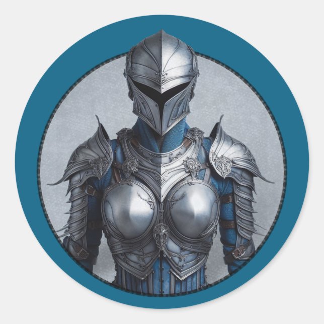 Mystery Lady in Silver Armour Denim Jacket Classic Round Sticker (Front)