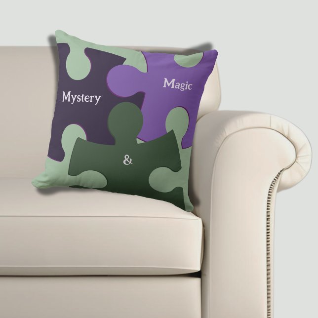 Mystery & Magic Green & Purple Jig Saw Puzzle Cushion (Mystery & Magic Green & Purple Jig Saw Puzzle Throw Pillow)