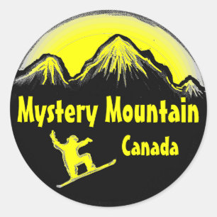 Mystery Mountain Canada yellow snowboard stickers