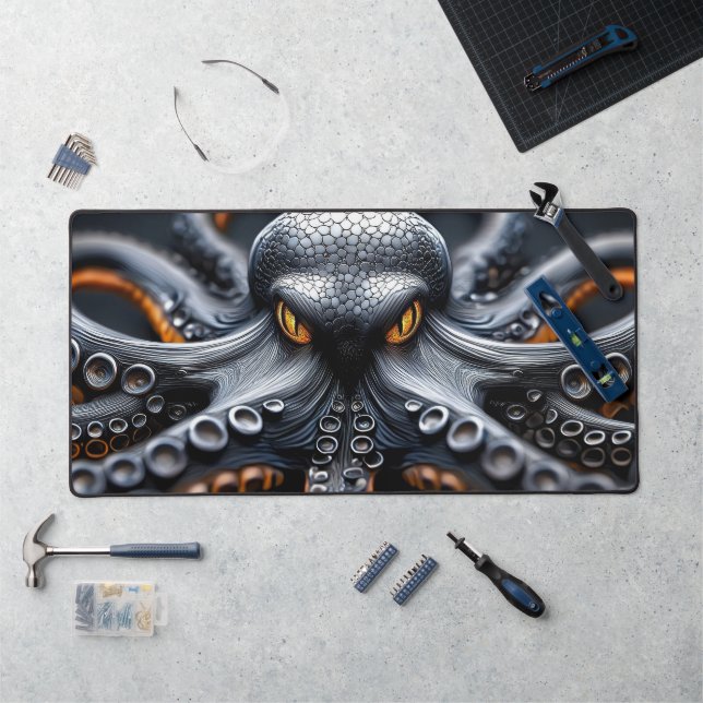Mystery Octopus Black Orange Abstract Marine Life Desk Mat (Workstation)