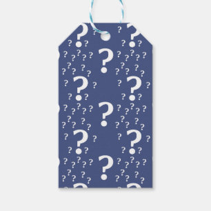 Mystery question mark riddle puzzle blue gift tags