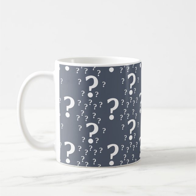 Mystery question mark riddle puzzle blue-grey coffee mug (Left)