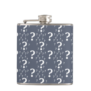Mystery question mark riddle puzzle blue-grey hip flask