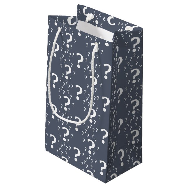 Mystery question mark riddle puzzle blue-grey small gift bag (Back Angled)