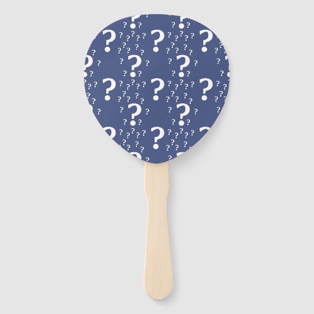 Mystery question mark riddle puzzle blue hand fan (Back)