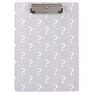 Mystery question mark riddle puzzle light gray clipboard