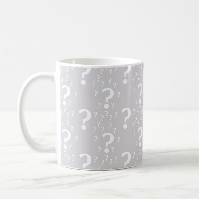 Mystery question mark riddle puzzle light gray coffee mug (Left)