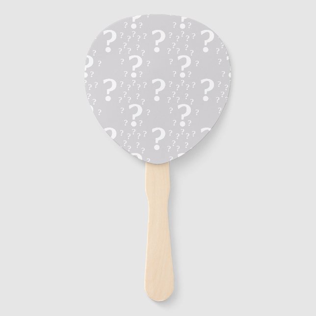 Mystery question mark riddle puzzle light gray hand fan (Back)
