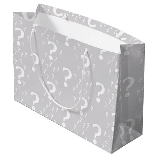Mystery question mark riddle puzzle light gray large gift bag (Back Angled)