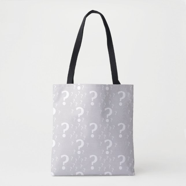 Mystery question mark riddle puzzle light gray tote bag (Front)