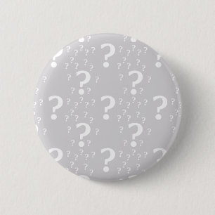 Mystery question mark riddle puzzle light grey 6 cm round badge