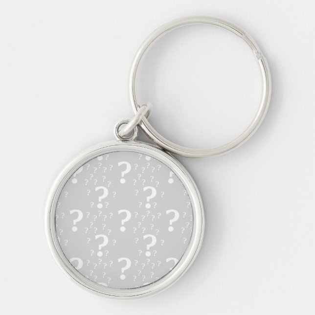 Mystery question mark riddle puzzle light grey key ring (Front)