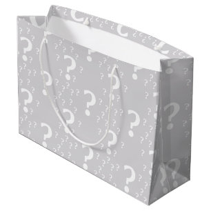 Mystery question mark riddle puzzle light grey large gift bag