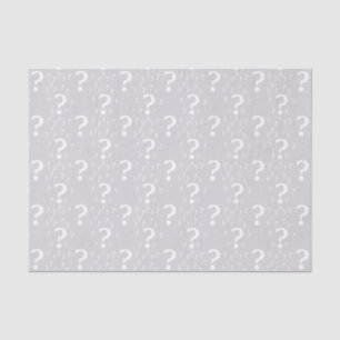 Mystery question mark riddle puzzle light grey tissue paper