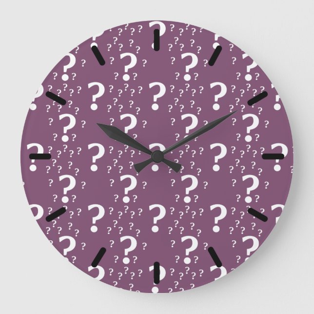 Mystery question mark riddle puzzle mauve large clock (Front)